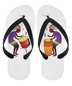 Kokopelli Pan and Drum Flip Flops Flip Flops Black